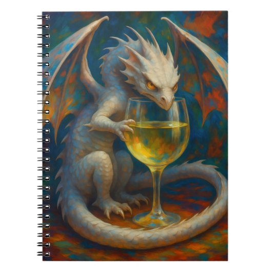 Cute Ivory Dragon & White Wine Fantasy Art Notitieboek (Voorkant)