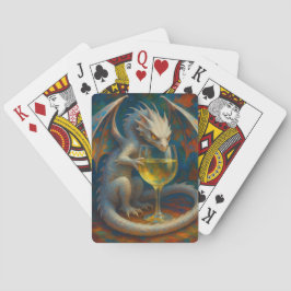 Cute Ivory Dragon & White Wine Fantasy Art Pokerkaarten