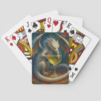 Cute Ivory Dragon & White Wine Fantasy Art Pokerkaarten