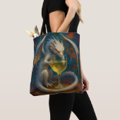 Cute Ivory Dragon & White Wine Fantasy Art Tote Bag (Dichtbij)