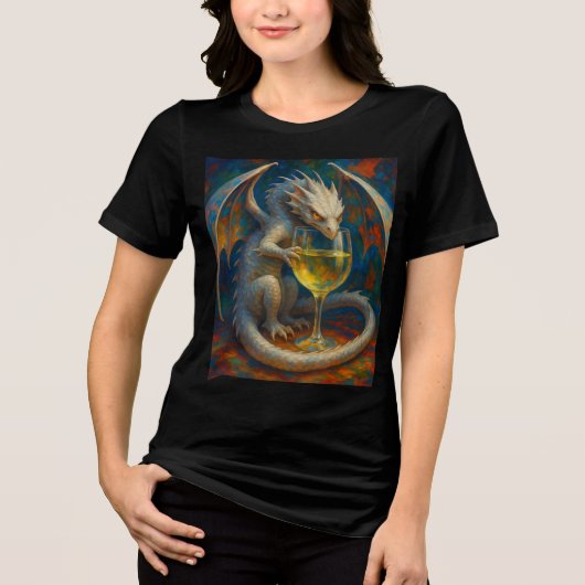 Cute Ivory Dragon & White Wine Fantasy Art Tri-Blend Shirt (Voorkant)