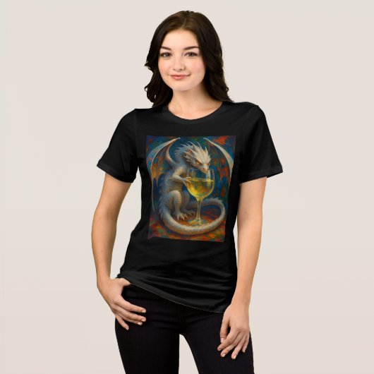 Cute Ivory Dragon & White Wine Fantasy Art Tri-Blend Shirt (Voorkant volledig)