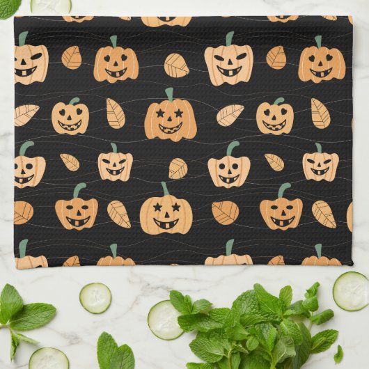Cute Jack O Lantern Faces Kitchen Towel Theedoek (Gevouwen)