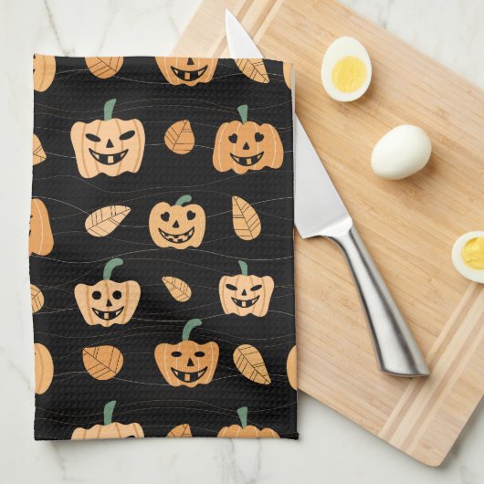 Cute Jack O Lantern Faces Kitchen Towel Theedoek (Quarter Fold)