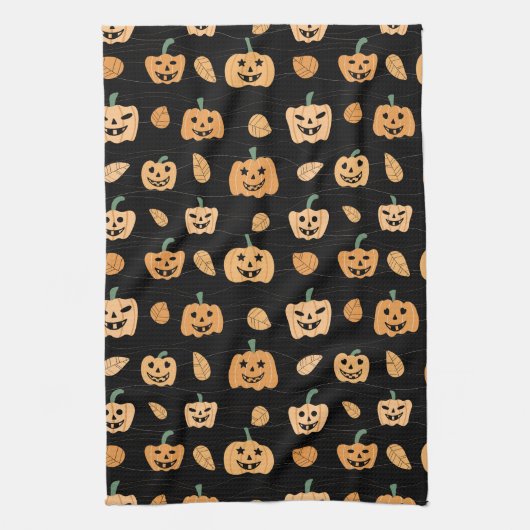 Cute Jack O Lantern Faces Kitchen Towel Theedoek (Verticaal)