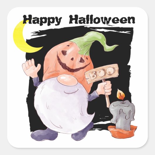 Cute Jack o' Lantern Gnome Kinder Halloween Vierkante Sticker (Voorkant)
