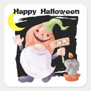 Cute Jack o' Lantern Gnome Kinder Halloween Vierkante Sticker