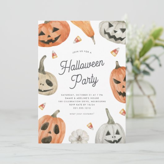 Cute Jack-o-Lantern Kinder Halloween Party Kaart (Staand voorkant)