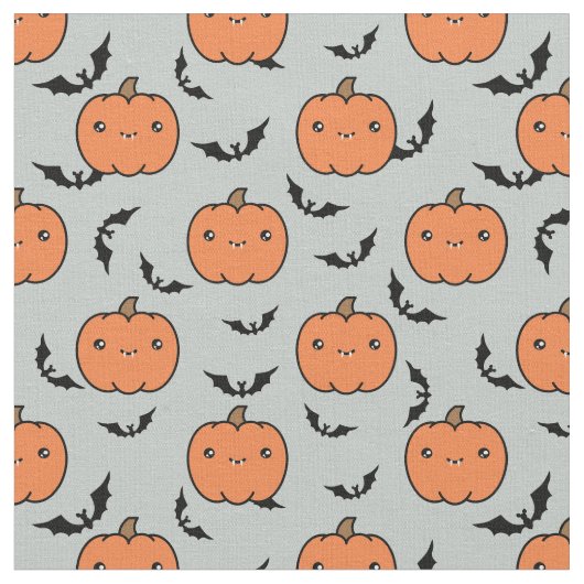 Cute Jack-O-Lantern pomkins & Bats Pattern Stof (Close Up)