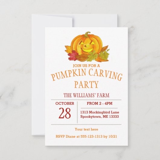 Cute Jack-O-Lantern Pumpkin Carving Party Kaart (Voorkant)
