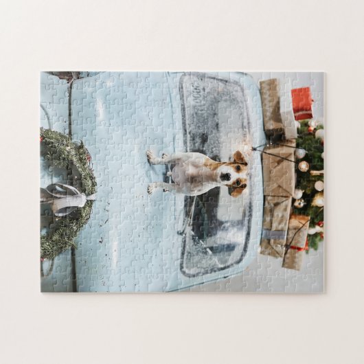 Cute Jack Russel met Kerstmis Legpuzzel (Horizontaal)