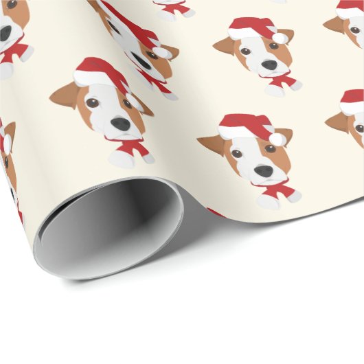 Cute Jack Russell Pattern Kerstmis Cadeaupapier (Rol Hoek)
