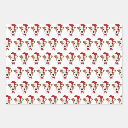Cute Jack Russell & Red Pattern - Kerstmis Inpakpapier Vel (Voorkant)