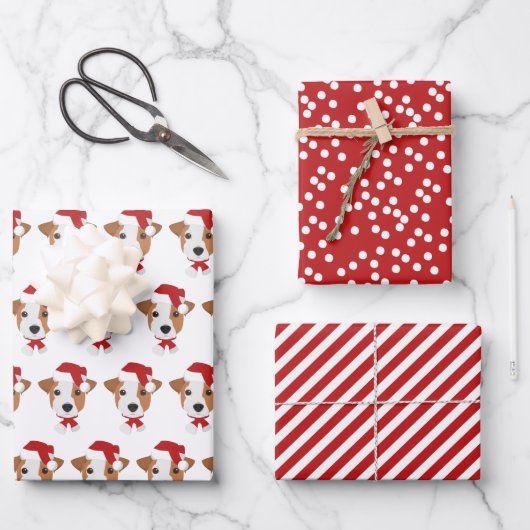 Cute Jack Russell & Red Pattern - Kerstmis Inpakpapier Vel (Voorkant)