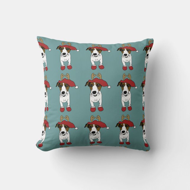 Cute Jack Russell Terrier Kerstmis Kussen (Voorkant)