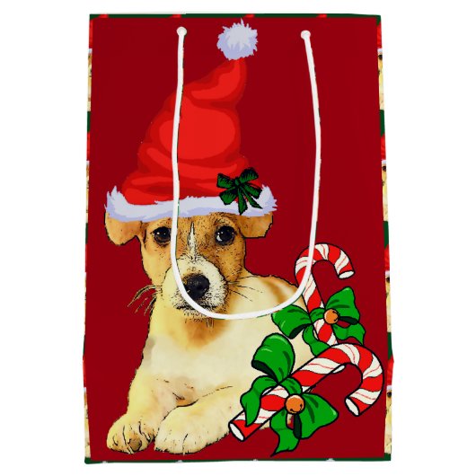 Cute Jack Russell Terrier Kerstmis Medium Cadeauzakje (Achterkant)