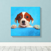 Cute Jack Russell Terrier Puppy Canvas Afdruk (Insitu (Houten vloer))