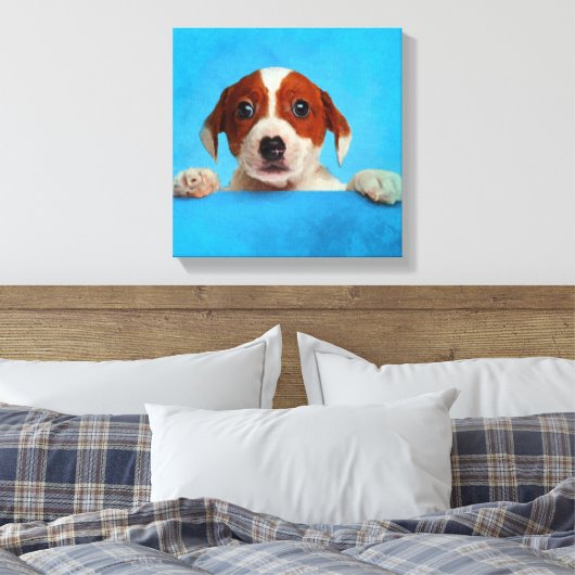 Cute Jack Russell Terrier Puppy Canvas Afdruk (Insitu (Slaapkamer))