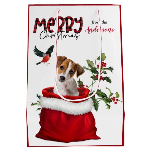 Cute Jack Russell Terrier Puppy Dog Kerstmis Medium Cadeauzakje (Achterkant)
