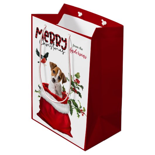 Cute Jack Russell Terrier Puppy Dog Kerstmis Medium Cadeauzakje (Achterkant Gekanteld)