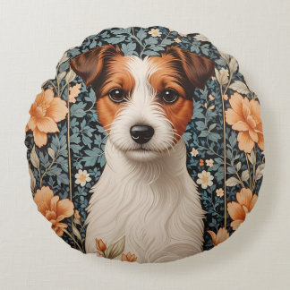 Cute Jack Russell Terrier William Morris Inspired Rond Kussen