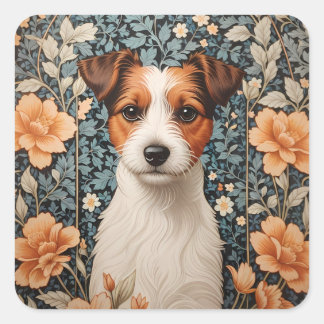 Cute Jack Russell Terrier William Morris Inspired Vierkante Sticker