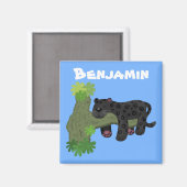 Cute jaguar black panther cartoon illustration magneet (Voorkant / Achterkant)