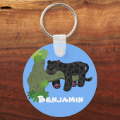 Cute jaguar black panther cartoon illustration sleutelhanger (Voorkant)