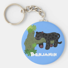 Cute jaguar black panther cartoon illustration sleutelhanger