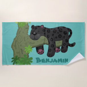 Cute jaguar black panther cartoon illustration strandlaken