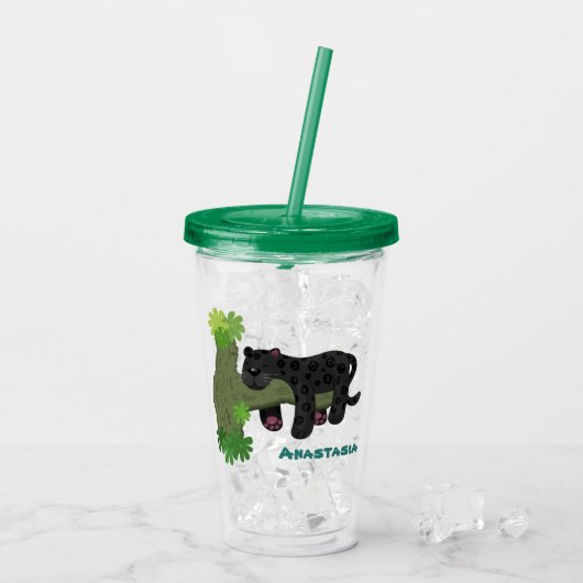 Cute jaguar black panther cat cartoon illustratie acryl drinkbeker (Achterkant ijs)