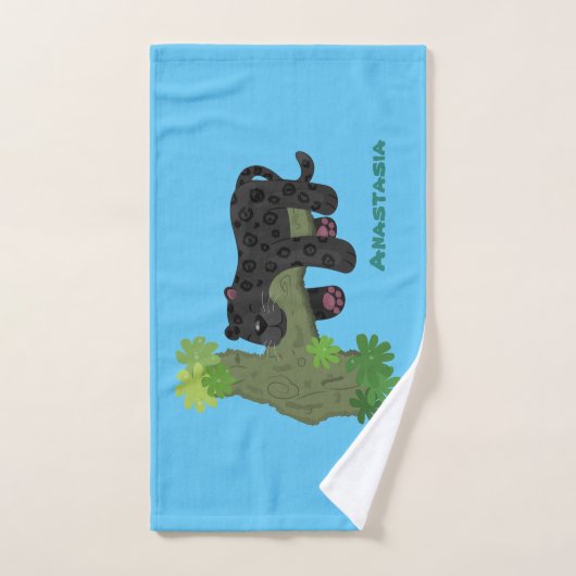 Cute jaguar black panther cat cartoon illustratie bad handdoek (Handdoek)