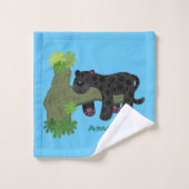 Cute jaguar black panther cat cartoon illustratie bad handdoek (Wasdoekje)