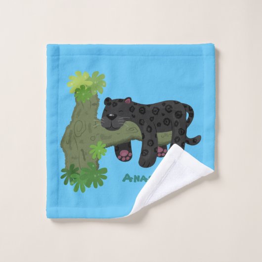 Cute jaguar black panther cat cartoon illustratie bad handdoek (Wasdoekje)