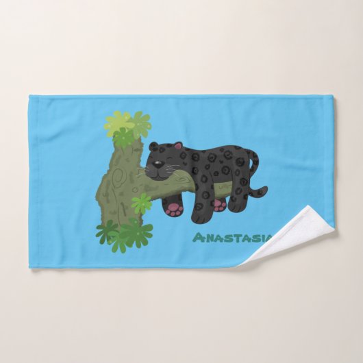 Cute jaguar black panther cat cartoon illustratie bad handdoek (Handdoek)