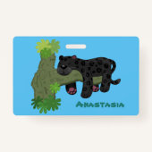 Cute jaguar black panther cat cartoon illustratie badge (Achterkant)