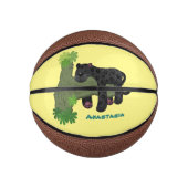 Cute jaguar black panther cat cartoon illustratie basketbal (Voorkant)