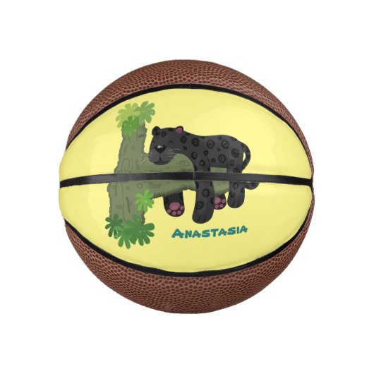 Cute jaguar black panther cat cartoon illustratie basketbal (Voorkant)