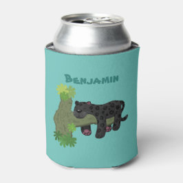 Cute jaguar black panther cat cartoon illustratie blikjeskoeler