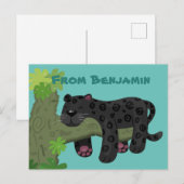 Cute jaguar black panther cat cartoon illustratie briefkaart (Voorkant / Achterkant)