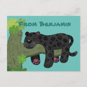 Cute jaguar black panther cat cartoon illustratie briefkaart
