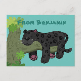 Cute jaguar black panther cat cartoon illustratie briefkaart