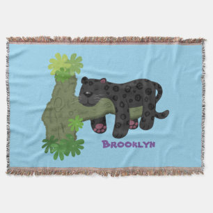 Cute jaguar black panther cat cartoon illustratie deken
