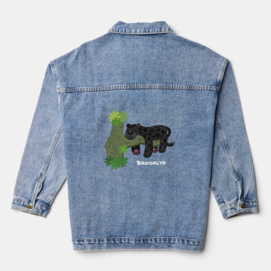 Cute jaguar black panther cat cartoon illustratie denim jacket (Achterkant)