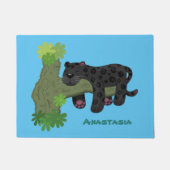Cute jaguar black panther cat cartoon illustratie deurmat (Voorkant)