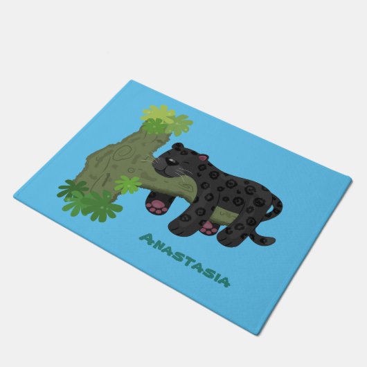 Cute jaguar black panther cat cartoon illustratie deurmat (Schuin)