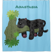 Cute jaguar black panther cat cartoon illustratie douchegordijn (Voorkant)