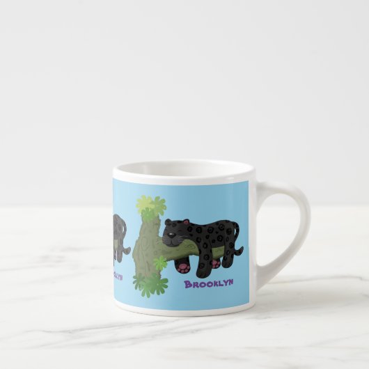 Cute jaguar black panther cat cartoon illustratie espresso kop (Rechts)