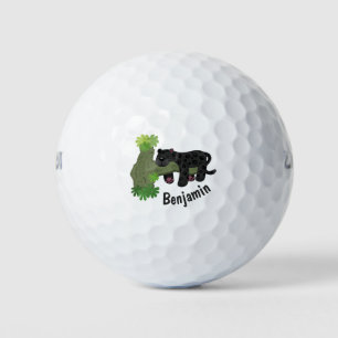 Cute jaguar black panther cat cartoon illustratie golfballen
