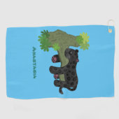 Cute jaguar black panther cat cartoon illustratie golfhanddoek (Horizontaal)